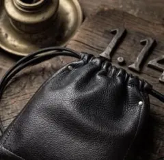 Italian shrink leather unisex巾着ポシェットのサムネイル
