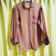 ダブルクローゼット　長袖シアーシャツ ブラウス ロング ピンクベージュ透け感