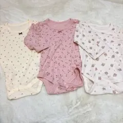 ベビー肌着 ロンパース 3枚セット 90cm 長袖 花柄