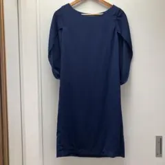 ネイビー バルーンスリーブ パーティードレス　結婚式