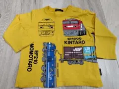 電車プリント イエロー Tシャツ 90cm Moujonjon