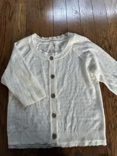 レース編みホワイトカーディガン 五分袖