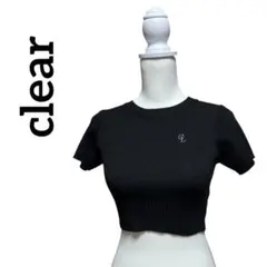 clear ワンポイント刺繍半袖ショート丈ニットトップス ブラックのサムネイル