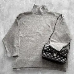 H&M サイドスリット ハイネックニット グレー M ゆったり 高見え