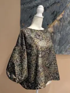 正絹　大島紬　着物リメイク　パフスリーブ　プルオーバー　ブラウス　七分袖