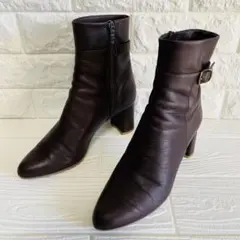 DIANA サイドジップショートブーツ 24cm ソフトレザー ダークブラウン