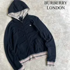 BURBERRY LONDON ノバチェック柄 長袖 ジップ ニットパーカー 黒