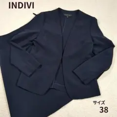 INDIVI インディヴィ 洗える スカートスーツ ノーカラージャケット