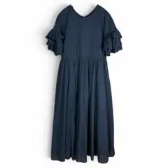 定価3.41万 ハウスオブロータス リネンフリルワンピース ネイビー 春夏 美品 定価3.41万 ハウスオブロータス リネンフリルワンピース ネイビー 春夏