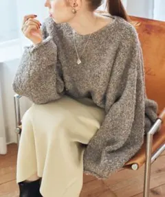 hinari オーバーMIXブークレ　ニット　ブラウン　美品