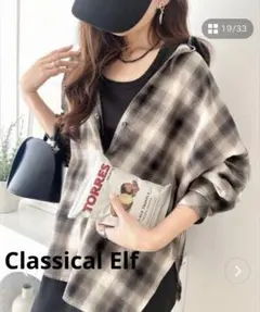 Classical Elf チェック柄サイドスリットオーバーサイズシアーシャツ