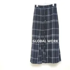 GLOBAL WORK　チェックフレアロングスカート　short ブルー系