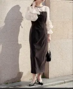 SALON by Chico限定 配色シースルータイトロングドレス