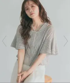 新品　mysty woman ラッセルレースアンサンブル2 ライトグレーのサムネイル