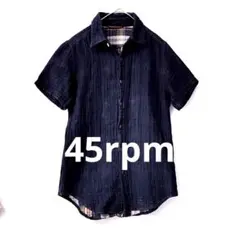 45rpm 藍染め ダブルガーゼ半袖シャツ 刺繍ロゴ 裏地チェック インディゴSのサムネイル