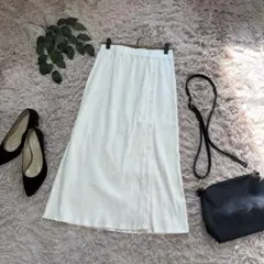 7140✾ナノユニバース✾リブスカート【38】前スリット/飾りボタン/ひざ丈