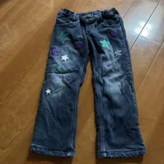【暖かいデニムパンツ】110 moujonjon 星刺繍ダークブルー
