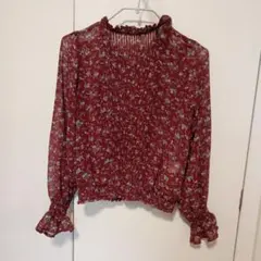 パラビオン 花柄 長袖 シフォン ブラウス レッドのサムネイル