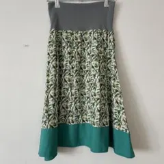 フレアスカート　膝丈スカート　リブウエスト　マタニティ　ゴムウエスト