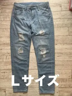 ダメージ加工ライトブルーデニムパンツ　ウエスト67