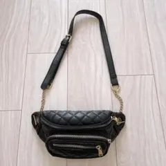 ブラック キルティング ボディバッグ