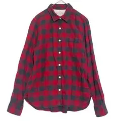 無印良品　チェックネルシャツ　赤 グレー