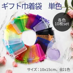 ギフト巾着袋 10枚入り 無地 アクセサリー袋 小物収納 プレゼント包装 透け感