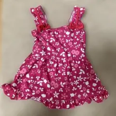 女の子用 ワンピース水着 花柄 フリル ピンク　110