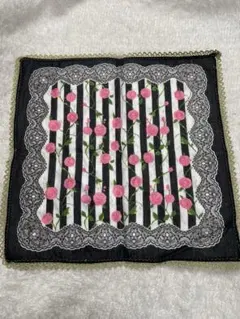 新品未使用　ANNA SUI ストライプ　バラ柄　タオルハンカチ