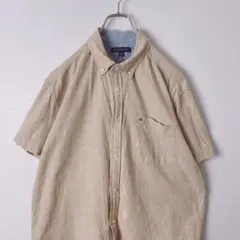 トミーヒルフィガー　コットンリネン　半袖シャツ　メンズ　古着