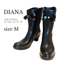 DIANA レインブーツ ブラック ヒール リボン付き Mのサムネイル