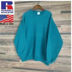 【レアカラー】90s　USA製　Russell　無地スウェットピーコックグリーン
