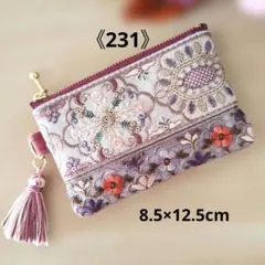 《231》人気インド刺繍リボンと帆布の可愛いピンク系ミニポーチ 12㎝