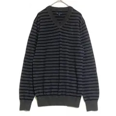 ギャップ　Vネック ボーダーニット　【美品】　グレー ネイビー　M