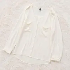 H&M 長袖シフォンブラウス アイボリー Vネック ノーカラー 上品 ホワイト