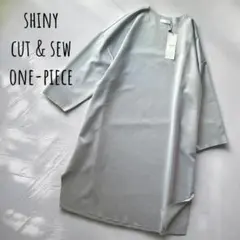 新品タグ付き ワンピース 光沢 ストレッチ 七分袖 グレー M｜春 きれいめ