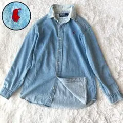 ポロラルフローレン　デニムシャツ　インディゴ　ポニー刺繍　ボタンダウン　M
