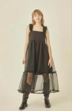 BONNE fur strap tulle frill longonepieceのサムネイル