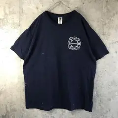 Y4549古着　Tシャツ バックプリント　紺　90s Y2K