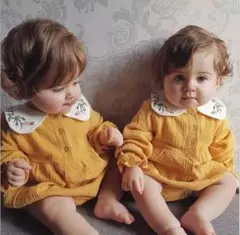 新品 ♡ 薄手ロンパース  丸襟 花柄刺繍 80cm ピンク