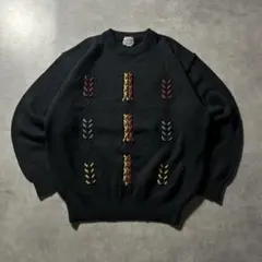 ヴィンテージ ブラック ケーブル マルチカラー レトロ デザイン ニットセーター