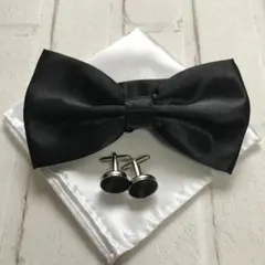蝶ネクタイ 黒 カフス チーフ セット メンズ 結婚式 パーティー フォーマル
