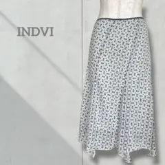 【インディヴィ】ドット柄 スカート フレア ミモレ丈 ロングスカート 薄手