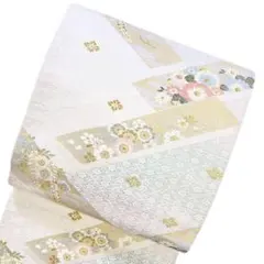 袋帯　白地　花菱　菊花　桜花　藤の花　金糸　着物　092b