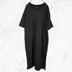 14321 ジーナシス ロングワンピース Tシャツ 黒 ゆったり 体型カバー古着のサムネイル