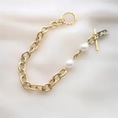 淡水パールOTチェーンブレスレット　ゴールド　ステンレス 淡水パール