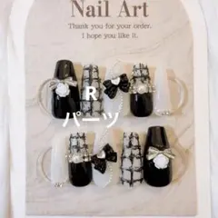 ツイード　秋冬ネイル　黒　ブラック　地雷　y2k フレンチガーリー　ワンホン