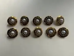アンティーク調 ゴールド×パールボタン 10個セット レトロ リメイク素材