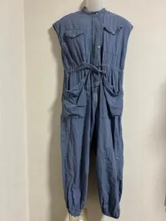 ブルー ノースリーブ オールインワン