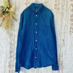 H&M エイチアンドエム　ダンガリーシャツS コットン100 ブルー青a1659のサムネイル